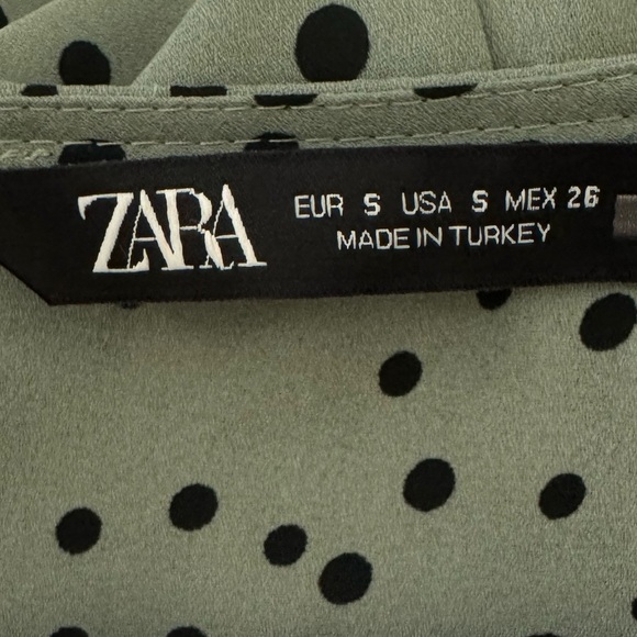 Zara Black Polka Dot V-Neck Long Sleeve Sage Mini Short Dress, Mint Green,Size S - Picture 13 of 15